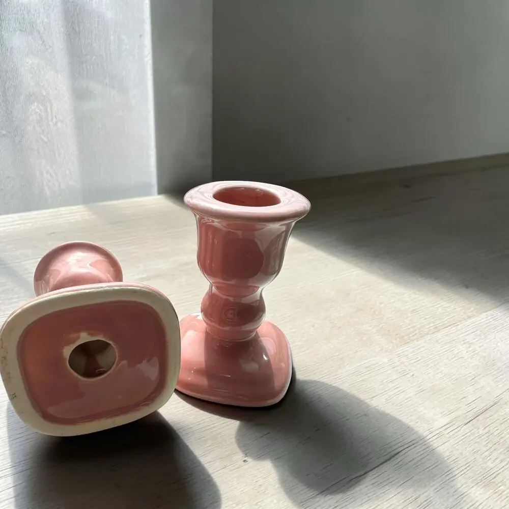 Vintage 1980s Dusty Rose Mauve Ceramic Taper Candlestick Holder Small 3.5”